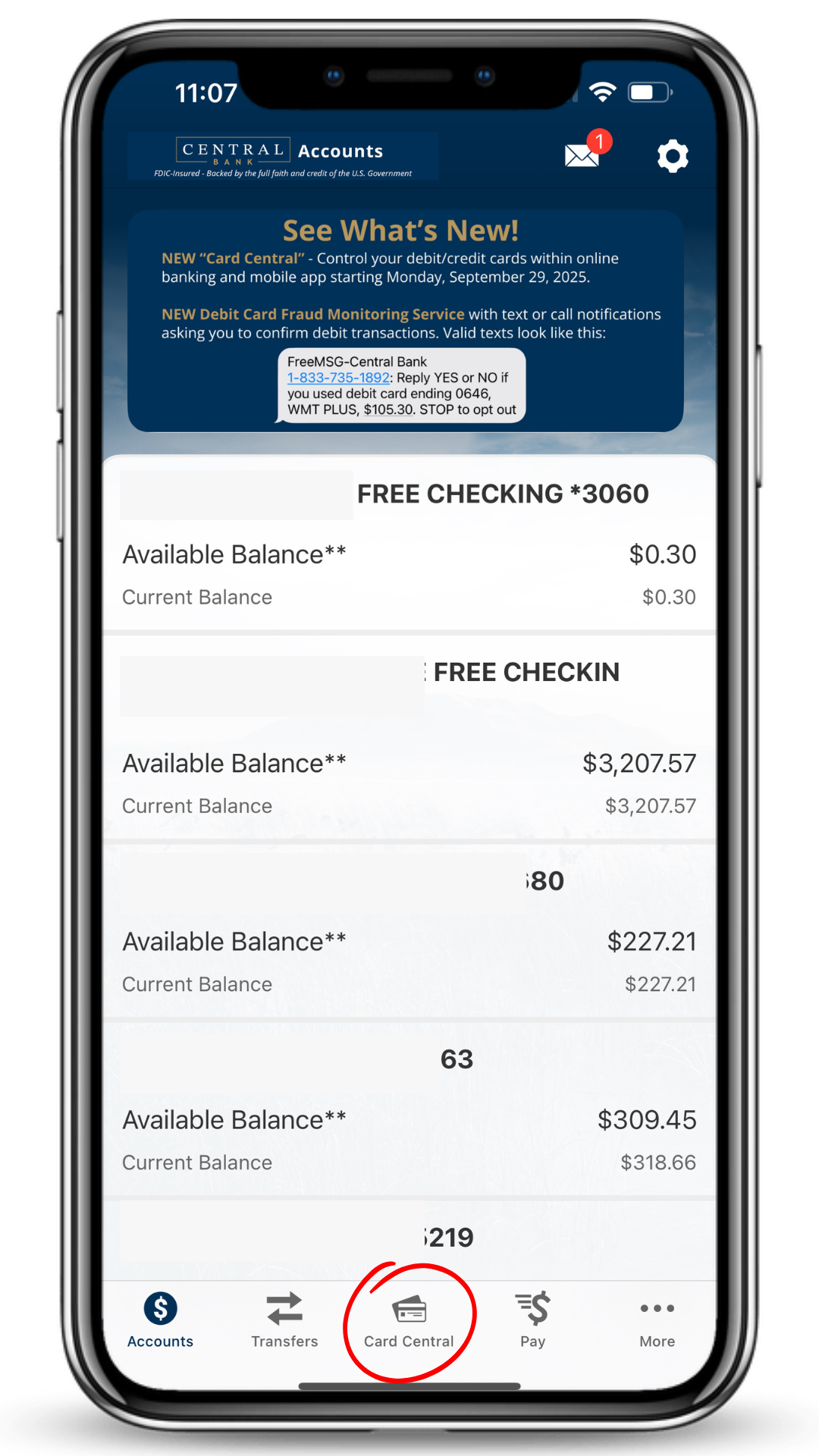 Card Central - Manage your Central Bank debit and credit cards in one place.